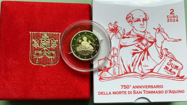 Vatikan 2 Euro Gedenkmünze 2024 Thomas von Aquin Etui Proof PP