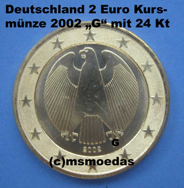 Deutschland 2 Euro Kursmünze 2002 (G) Karlsruhe vergoldet 24K