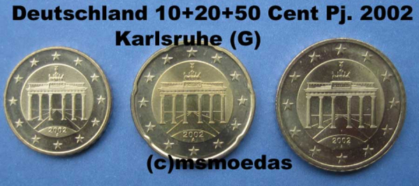 Deutschland 10+20+50 Euro-Cent 2002 G (Karlsruhe)
