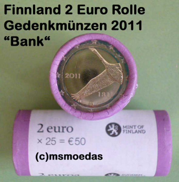 Finnland 2 Euro Rolle Gedenkmünzen 2011 Bank