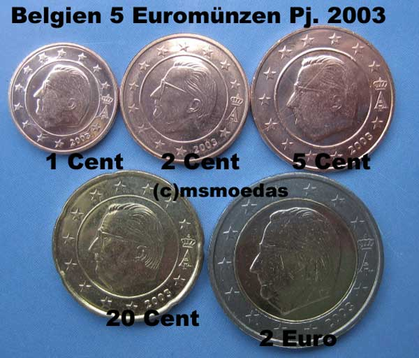 Belgien Euro KMS (klein) 2003 (1 Cent, 2 Cent, 5 Cent, 20 Cent, 2 Euro)