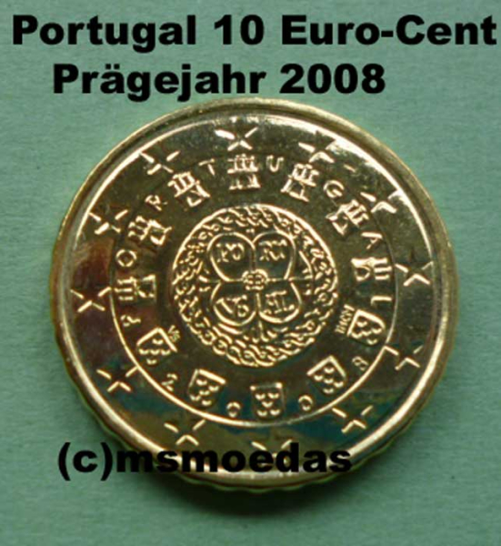 Portugal 10 Euro-Cent 2008 Stempelglanz
