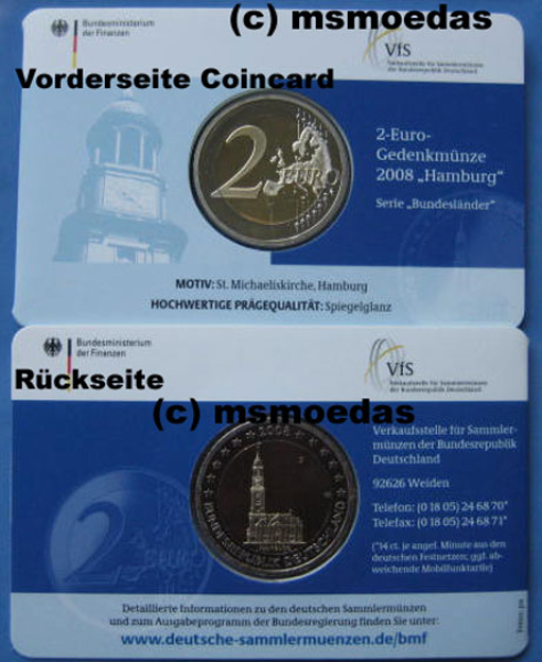 Deutschland 2 Euro CoinCard 2008 Michel (J) Hamburg Gedenkmünze Spiegelglanz