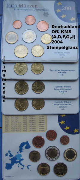 Deutschland Offizieller Kursmünzensatz 2004 A+D+F+G+J (1 Cent bis 2 Euro) BU
