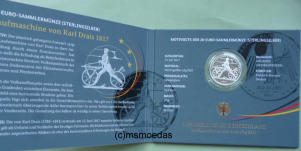 Deutschland 20 Euro Sondermünze 2017 Laufmaschine Karl Drais PP