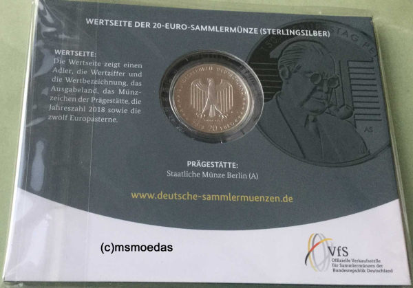Deutschland 20 Euro Sondermünze 2018 Peter Behrens PP