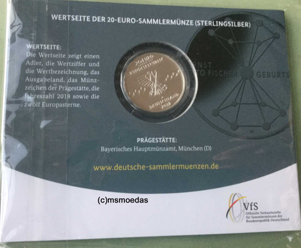 Deutschland 20 Euro Sondermünze 2018 Ernst Otto Fischer PP