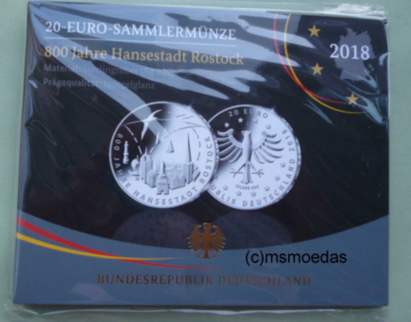 Deutschland 20 Euro Sondermünze 2018 Hansestadt Rostock PP