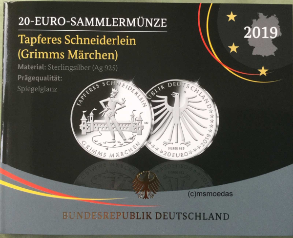 Deutschland 20 Euro Sondermünze 2019 Grimms Märchen Tapferes Schneiderlein PP