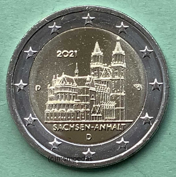 Deutschland 2 Euro Gedenkmünze 2021 Sachsen-Anhalt Magdeburger Dom (J)