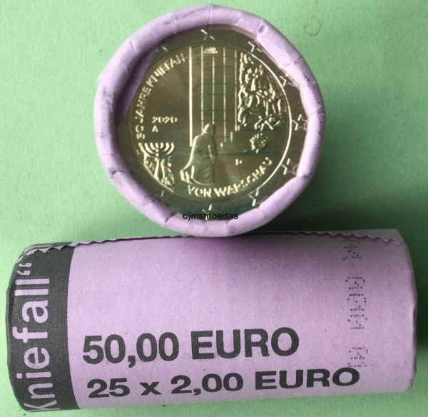 Deutschland 2 Euro Rolle Gedenkmünzen 2020 Kniefall von Warschau (F) Stuttgart