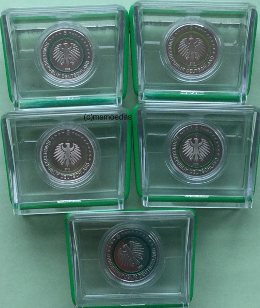 Deutschland 5x 5 Euro 2019 Gemäßigte Zone Sondermünzen Komplettsatz ADFGJ Proof