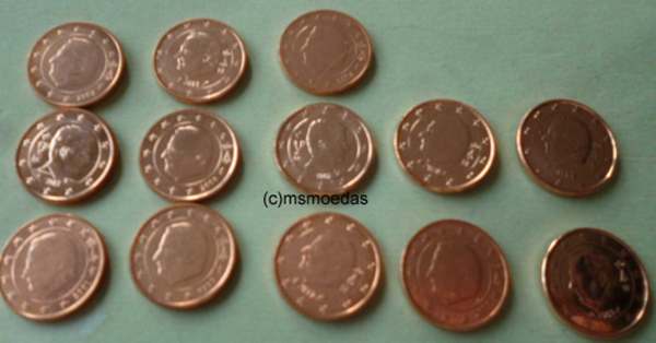 Belgien 13 x 5 Euro-Cent 1999,2003,2004,2005,2006,2010,2011,2012,2013,2014,2015,2016,2017