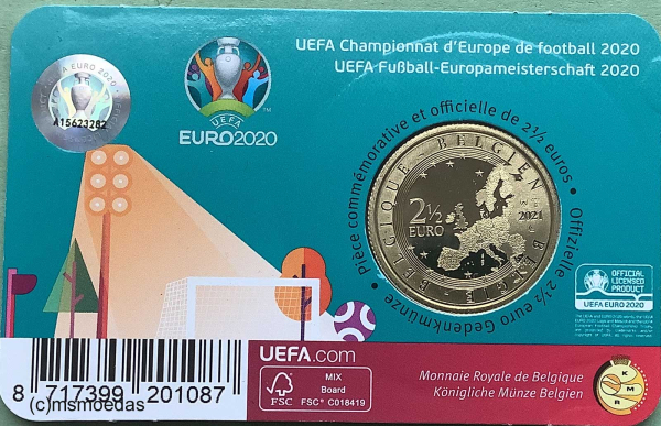 Belgien 2,50 Euro CoinCard 2021 UEFA Fußball-Europameisterschaft 2020 niederl. Ausgabe
