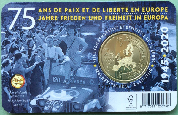 Belgien 2,50 Euro CoinCard 2020 Frieden Freiheit Europa niederl. Ausgabe