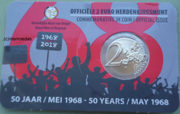 Belgien 2 Euro 2018 Studentenrevolte CoinCard Gedenkmünze (franz.)