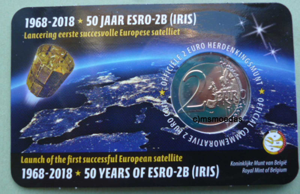 Belgien 2 Euro 2018 CoinCard Satellit (franz.) Gedenkmünze