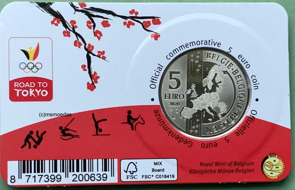 Belgien 5 Euro CoinCard 2021 Olympia Tokio Sondermünze coloriert