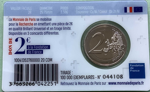 Frankreich 2 Euro CoinCard 2020 Medizinische Forschung Danke Merci Gedenkmünze
