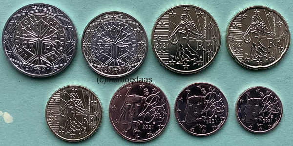 Frankreich Euro KMS 2021 (1 Cent bis 2 Euro)