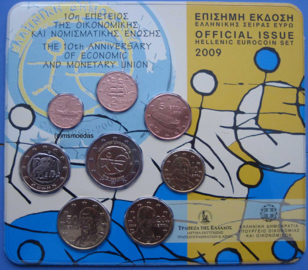 Griechenland Offizieller Kursmünzensatz 2009 (1 Cent bis 2 Euro cc) WWU Stempelglanz