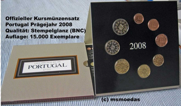 Portugal Offizieller Kursmünzensatz 2008 (1 Cent bis 2 Euro) BNC