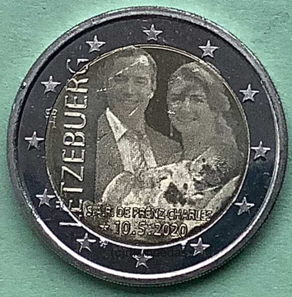 Luxemburg 2 x 2 Euro Gedenkmünzen 2020 Geburt von Prinz Charles - Foto + Relief