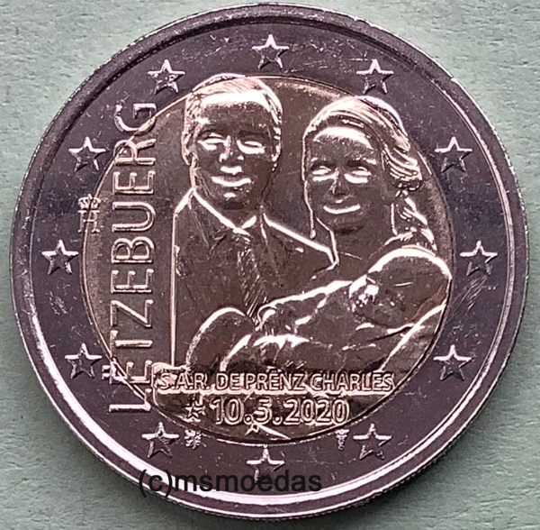 Luxemburg 2 x 2 Euro Gedenkmünzen 2020 Geburt von Prinz Charles - Foto + Relief