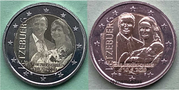 Luxemburg 2 x 2 Euro Gedenkmünzen 2020 Geburt von Prinz Charles - Foto + Relief