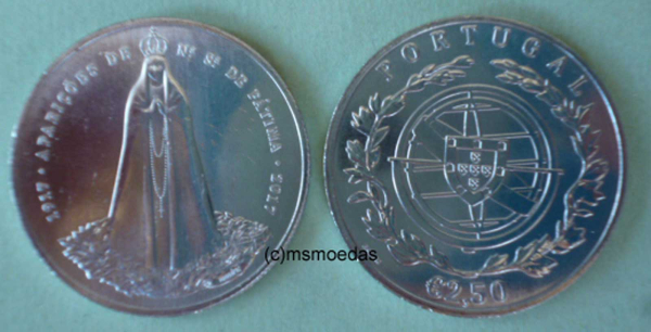 Portugal 2,50 Euro Sondermünze 2017 Fatima