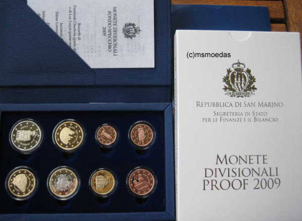 San Marino Offizieller Euro Kursmünzensatz 2009 (1 Cent bis 2 Euro) Spiegelglanz