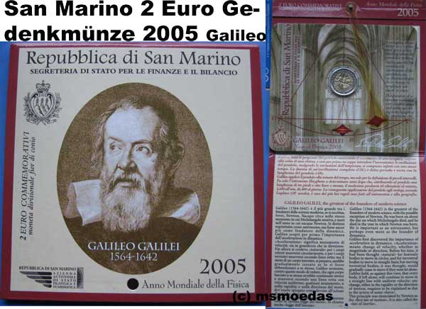 San Marino 2 Euro Blister Gedenkmünze 2005 Galileo