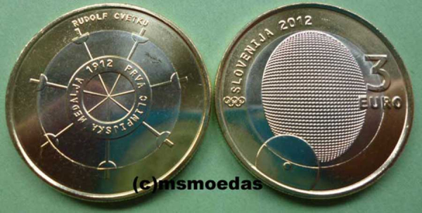 Slowenien 3 Euro Sondermünze 2012 Jahrestag Olympische Medaille Cvetko