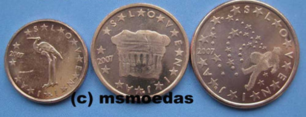Slowenien 1+2+5 Euro-Cent Münzen 2007