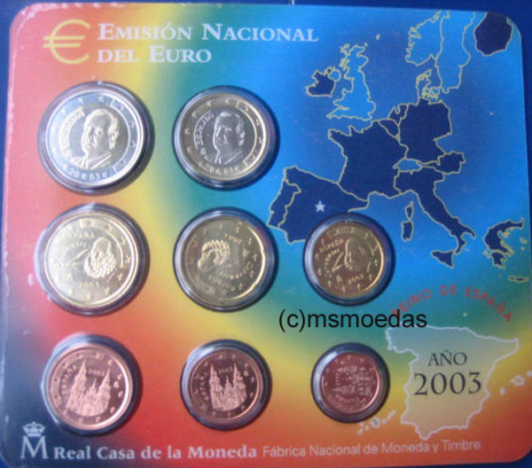 Spanien Offizieller Kursmünzensatz 2003 (1 Cent bis 2 Euro) FDC