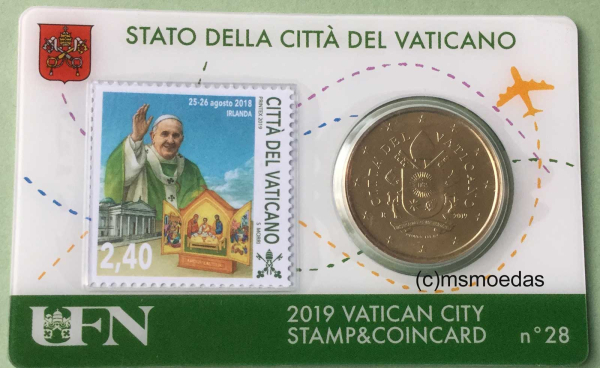 Vatikan 50 Euro-Cent Münze 2019 Stamp&CoinCard No.28 mit Briefmarke