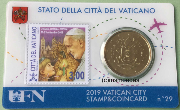 Vatikan 50 Euro-Cent Münze 2019 Stamp&CoinCard No.29 mit Briefmarke