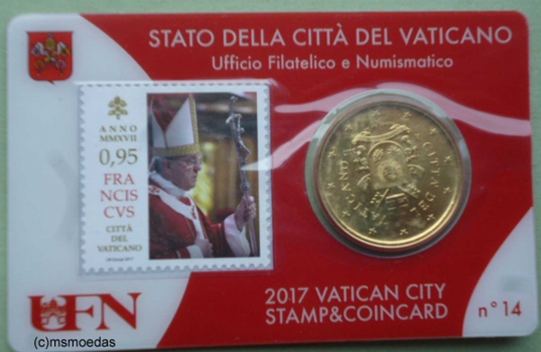 Vatikan 50 Euro-Cent Münze 2017 Stamp&CoinCard No.14 mit Briefmarke 