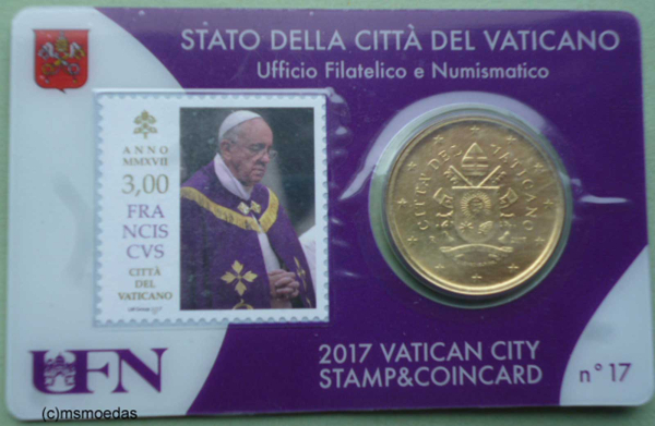 Vatikan 50 Euro-Cent Münze 2017 Stamp&CoinCard No.17 mit Briefmarke 