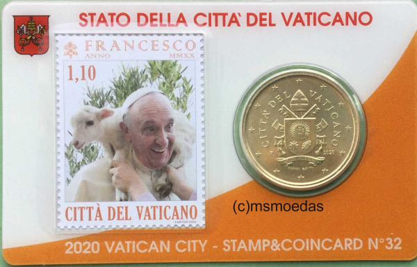 Vatikan 50 Euro-Cent Münze 2020 Stamp&CoinCard No.32 mit Briefmarke