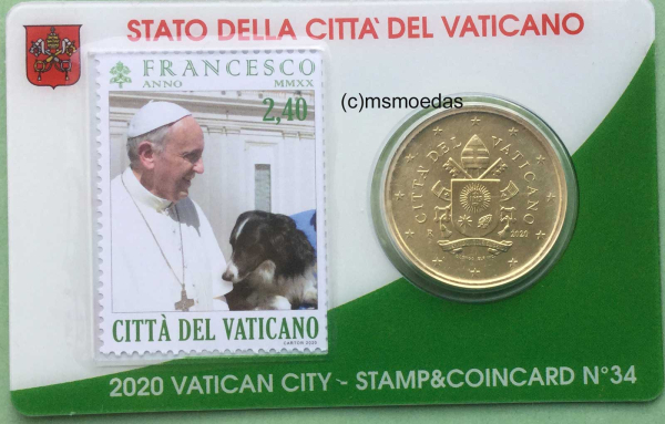 Vatikan 50 Euro-Cent Münze 2020 Stamp&CoinCard No.34 mit Briefmarke