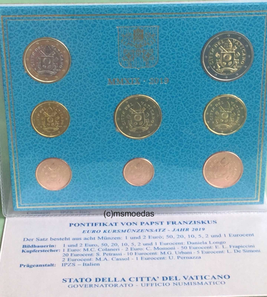 Vatikan Offizieller Kursmünzensatz 2019 (1 Cent bis 2 Euro)