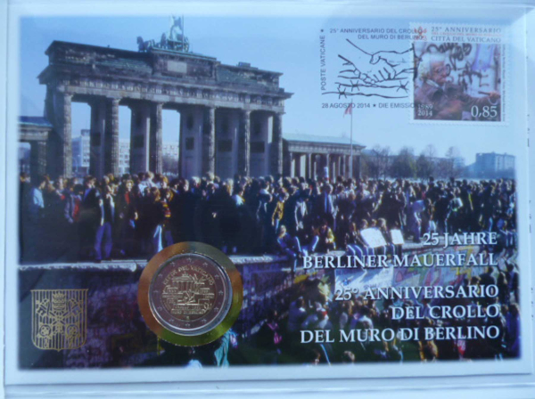 Vatikan 2 Euro Gedenkmünze 2014 Mauerfall Berlin Numisbrief