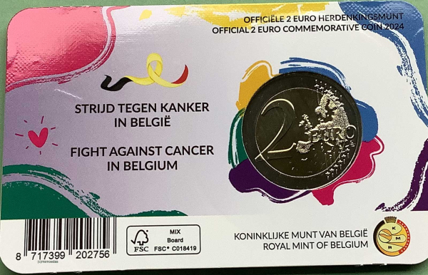 Belgien 2 Euro CoinCard 2024 Krebs Gedenkmünze (franz.)