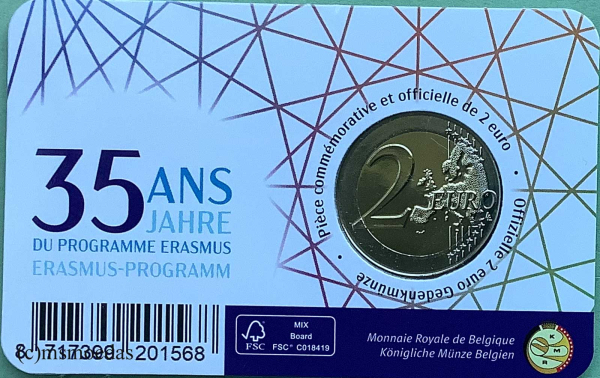 Belgien 2 Euro CoinCard 2022 Erasmus-Programm Gedenkmünze (niederl.)