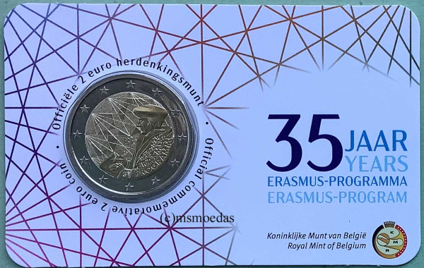 Belgien 2 Euro CoinCard 2022 Erasmus-Programm Gedenkmünze (niederl.)