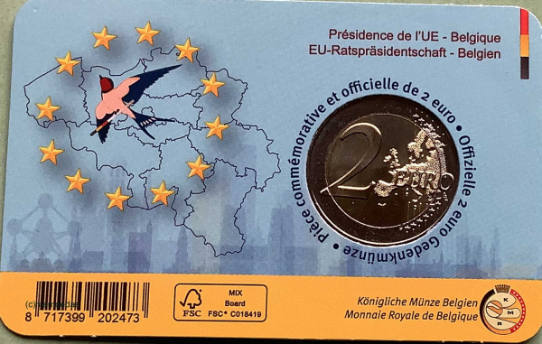 Belgien 2 Euro CoinCard 2024 EU Ratspräsidentschaft Gedenkmünze (niederl.)