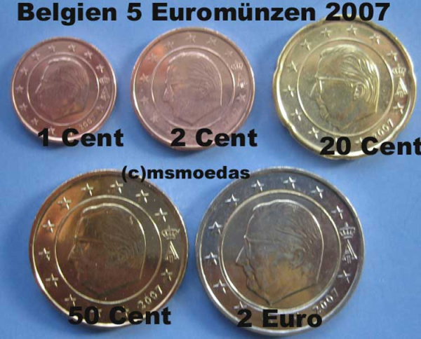 Belgien Euro KMS (klein) 2007 (1 Cent, 2 Cent, 20 Cent, 50 Cent, 2 Euro)