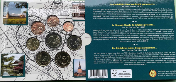 Belgien Offizieller Kursmünzensatz 2025 (1 Cent bis 2 Euro + 2 x 2,50 Euro Sondermünzen) Hasselt