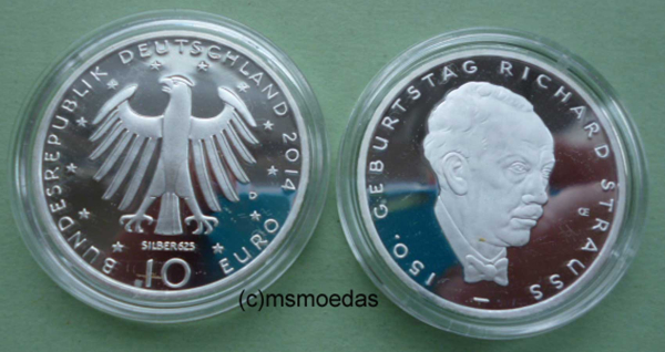 Deutschland 10 Euro Silber Sondermünze 2014 Richard Strauss PP